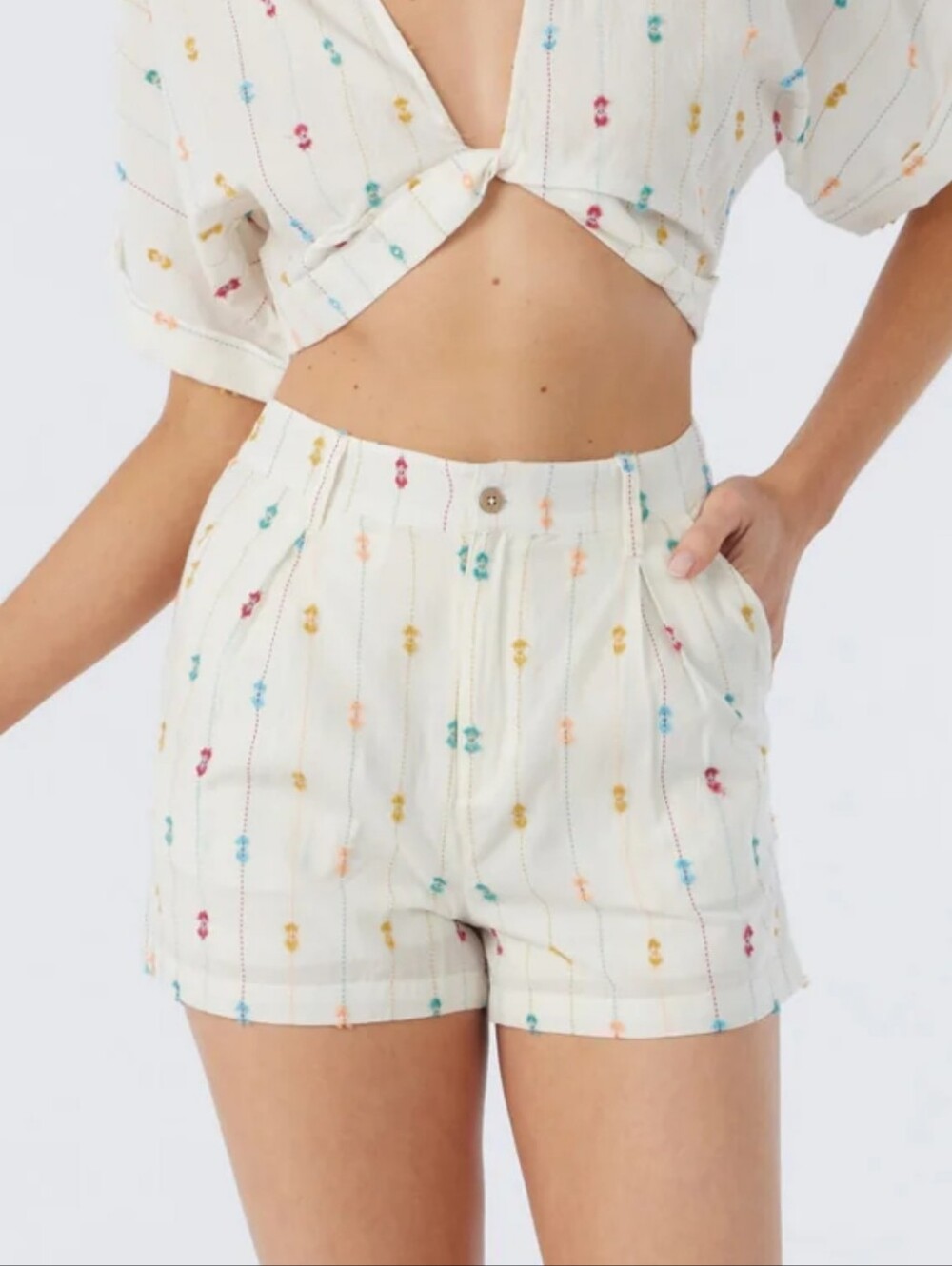 O'Neill Cream Colorful Barnet High Waisted Lightweight Shorts - Size 25